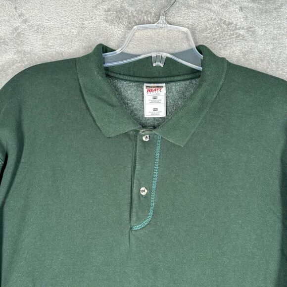 Fruit of Loom Shirt Mens XXL Green Henley Heavy Cotton Sweatshirt Casual Vintage - Picture 4 of 6